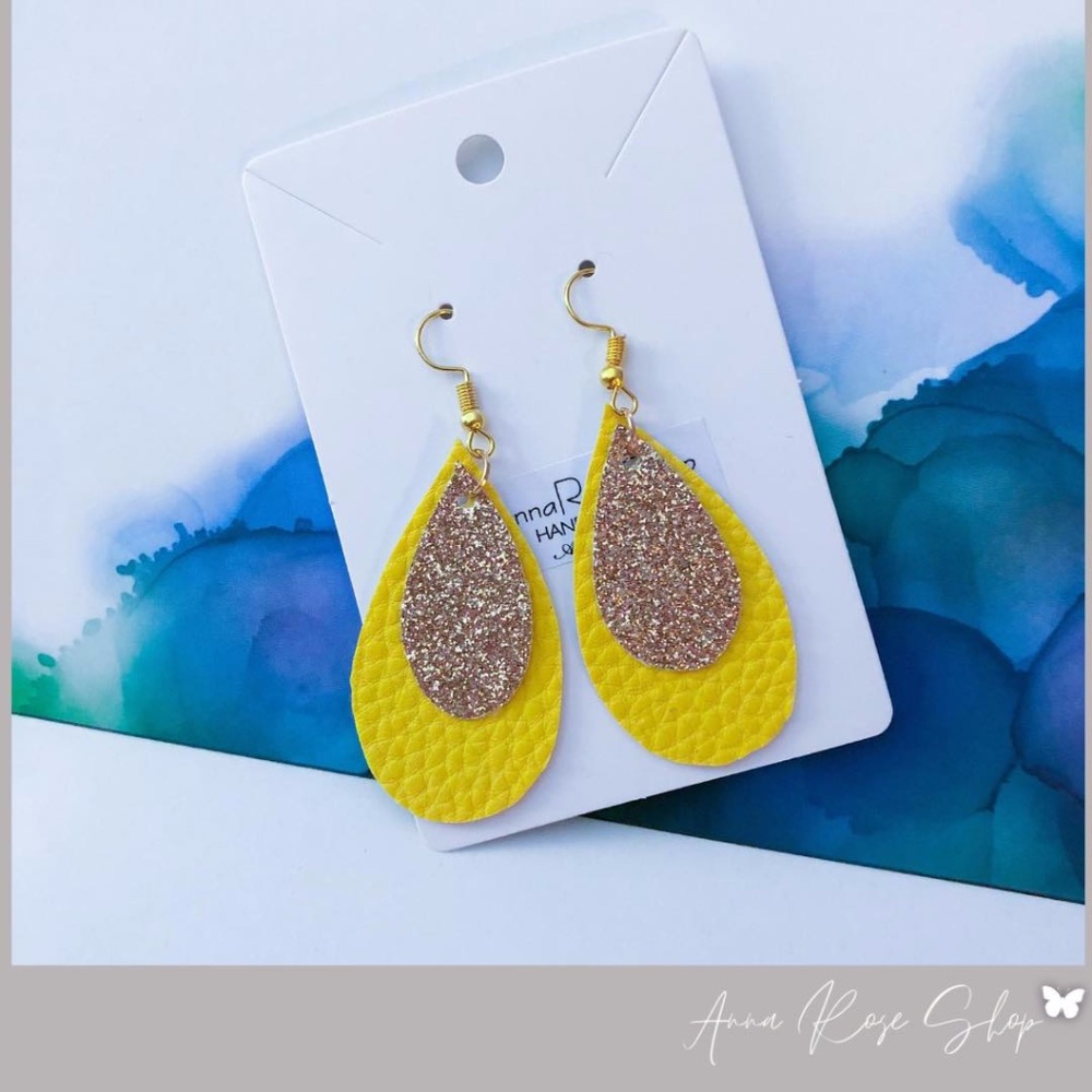 yellow and gold handmade vegan earring